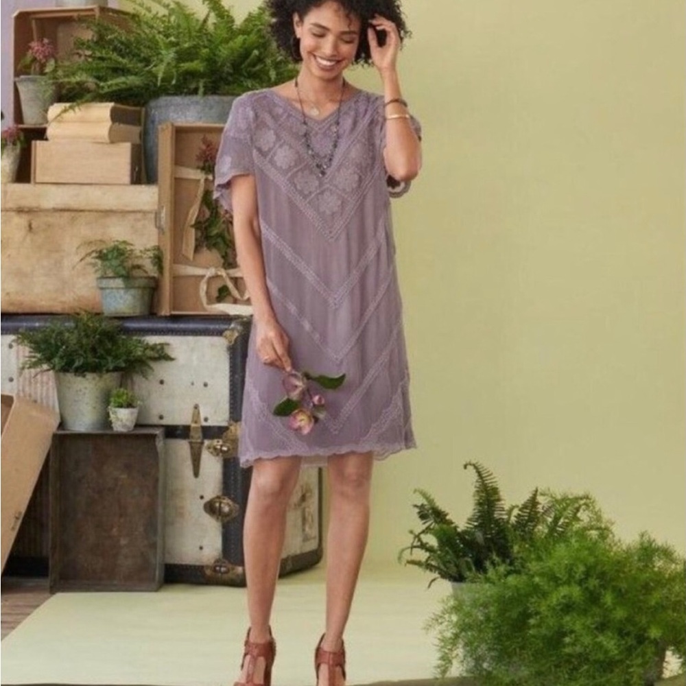 Sundance Embroidered Sheer Slip Dress Women’s L Lilac Lightweight NWT